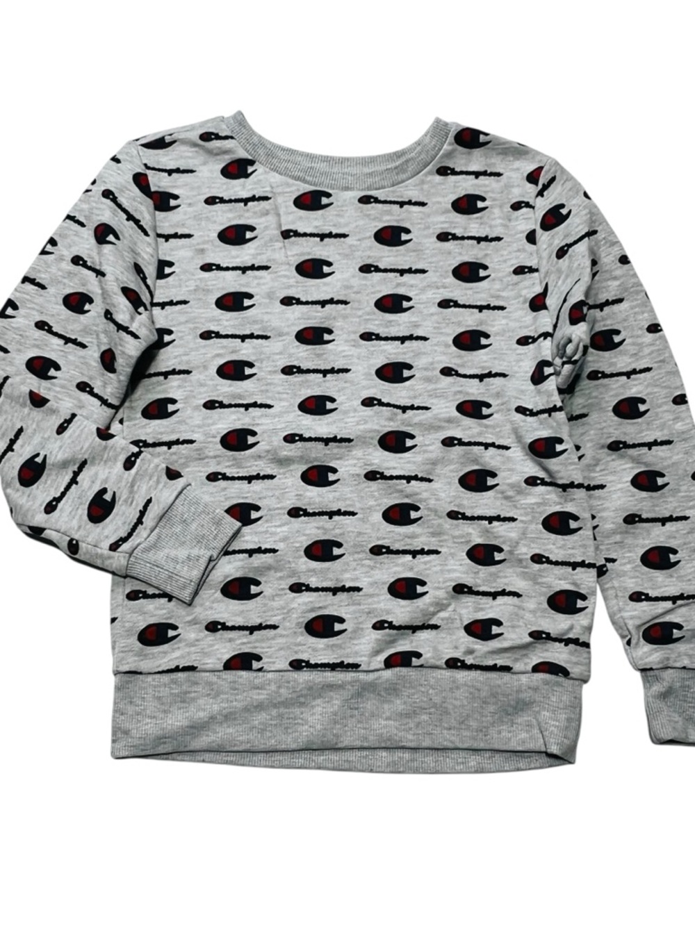 Champion White‎ Heather Crewneck Sweatshirt with Navy and Red Logo